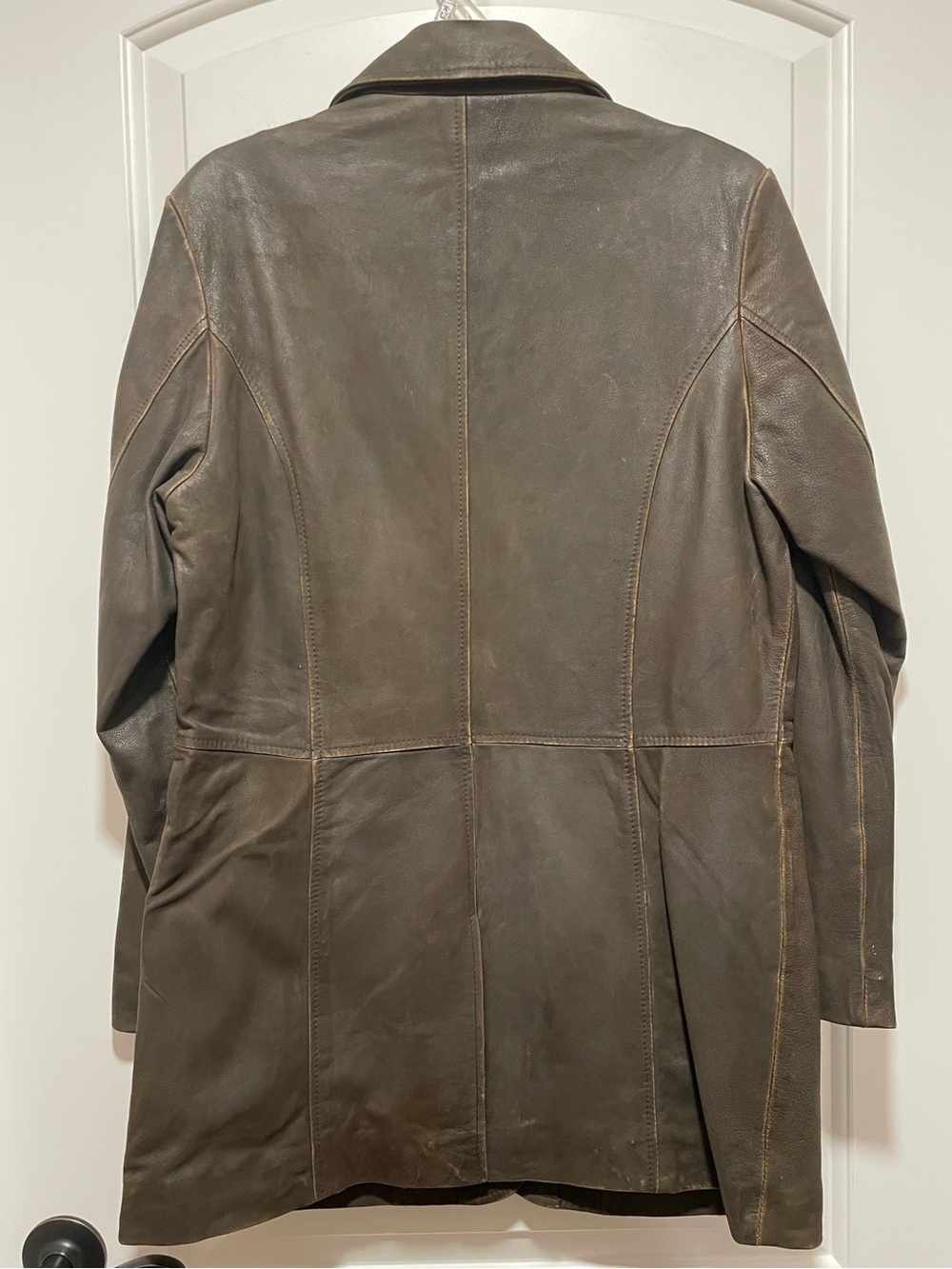 Vintage 90s Isabella Bird Sz M Mid-length Med-Dark Brown Genuine Leather Coat - Picture 5 of 11